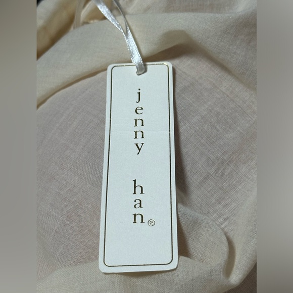 Jenny Han Cream Cotton Linen Top with Butterfly Sleeves Lace Bust Sz 8 NWT $195 - Picture 6 of 7